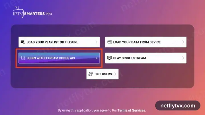 Écran de connexion Xtream Codes dans IPTV Smarters Pro