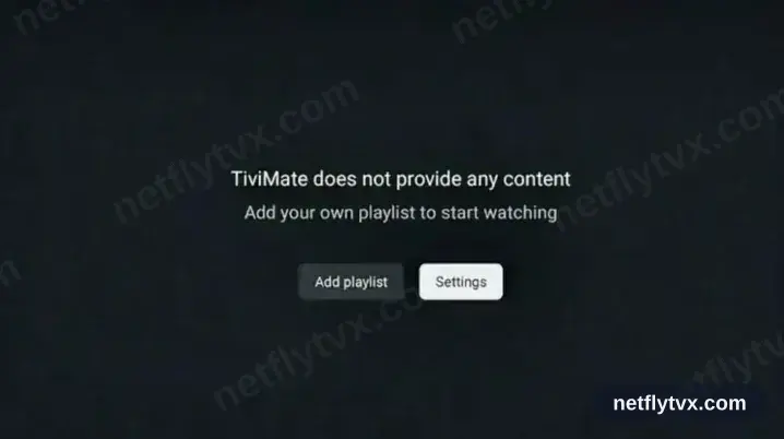 TiviMate ouverte sur le Firestick avec l’option Add playlist à l’écran