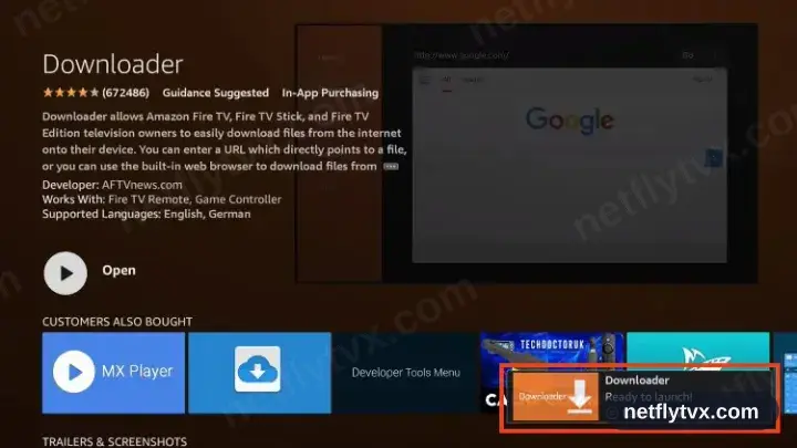 La fiche Downloader affichant Ouvrir, signe que l’installation est terminée