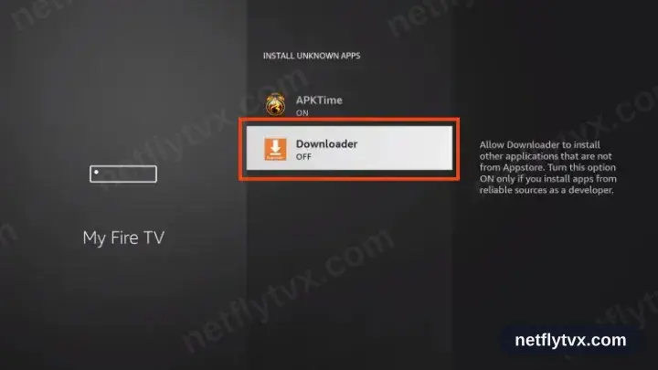 La liste d’applications avec Downloader en cours d’activation pour installer des applications inconnues