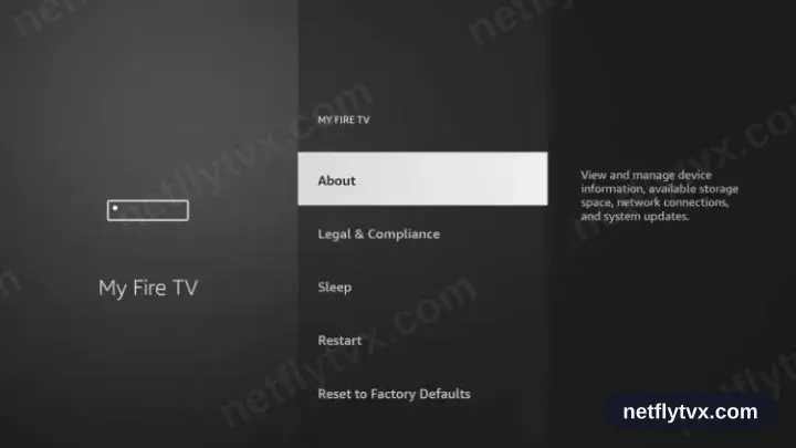 Le menu Mon Fire TV avec l’option À propos sélectionnée