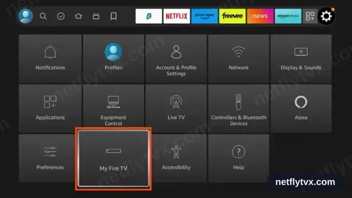 Le menu Paramètres de Fire TV avec Mon Fire TV sélectionné
