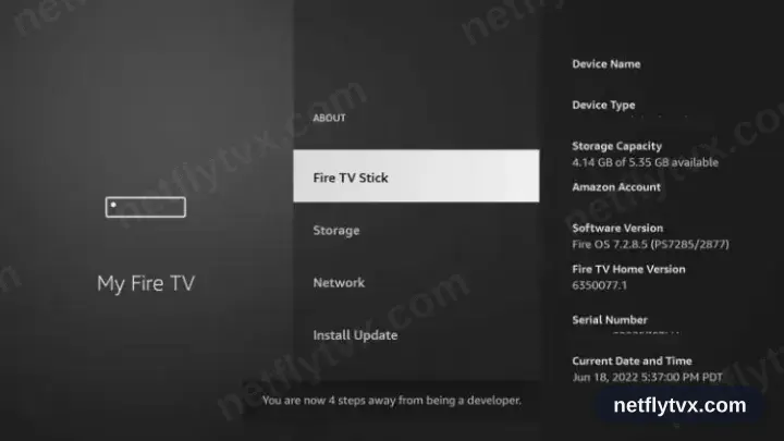 Le message Vous êtes désormais un développeur affiché sur l’écran À propos du Fire TV