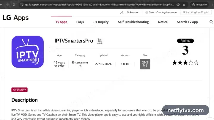 IPTV Smarters Pro dans le LG Content Store d’une Smart TV LG